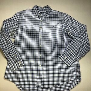 Ralph Lauren Gingham Check Button Down Long Sleeve Shirt Blue Mens XL